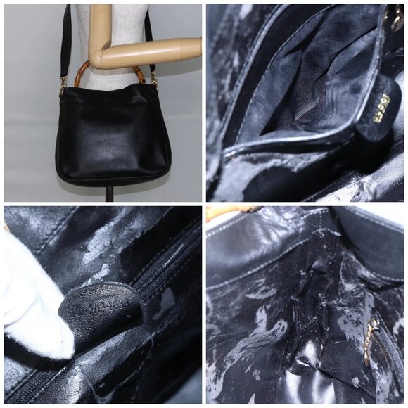 GUCCI Bamboo Shoulder Bag Leather 2way Black - Picture 14 of 14